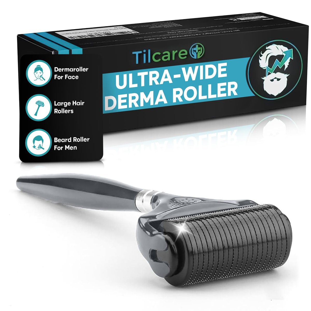 Tilcare Beard and Hair Ultra Wide Derma Roller (1 Pack) - Sterile 1200 Grade A Titanium Microneedles, 0.25mm for Hair Growth and Skincare - görsel 1