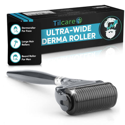 Tilcare Beard and Hair Ultra Wide Derma Roller (1 Pack) - Sterile 1200 Grade A Titanium Microneedles, 0.25mm for Hair Growth and Skincare