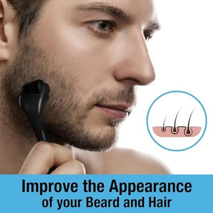 Tilcare Beard and Hair Ultra Wide Derma Roller (1 Pack) - Sterile 1200 Grade A Titanium Microneedles, 0.25mm for Hair Growth and Skincare