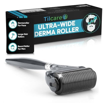 Tilcare Beard and Hair Ultra Wide Derma Roller (1 Pack) - Sterile 1200 Grade A Titanium Microneedles, 0.25mm for Hair Growth and Skincare