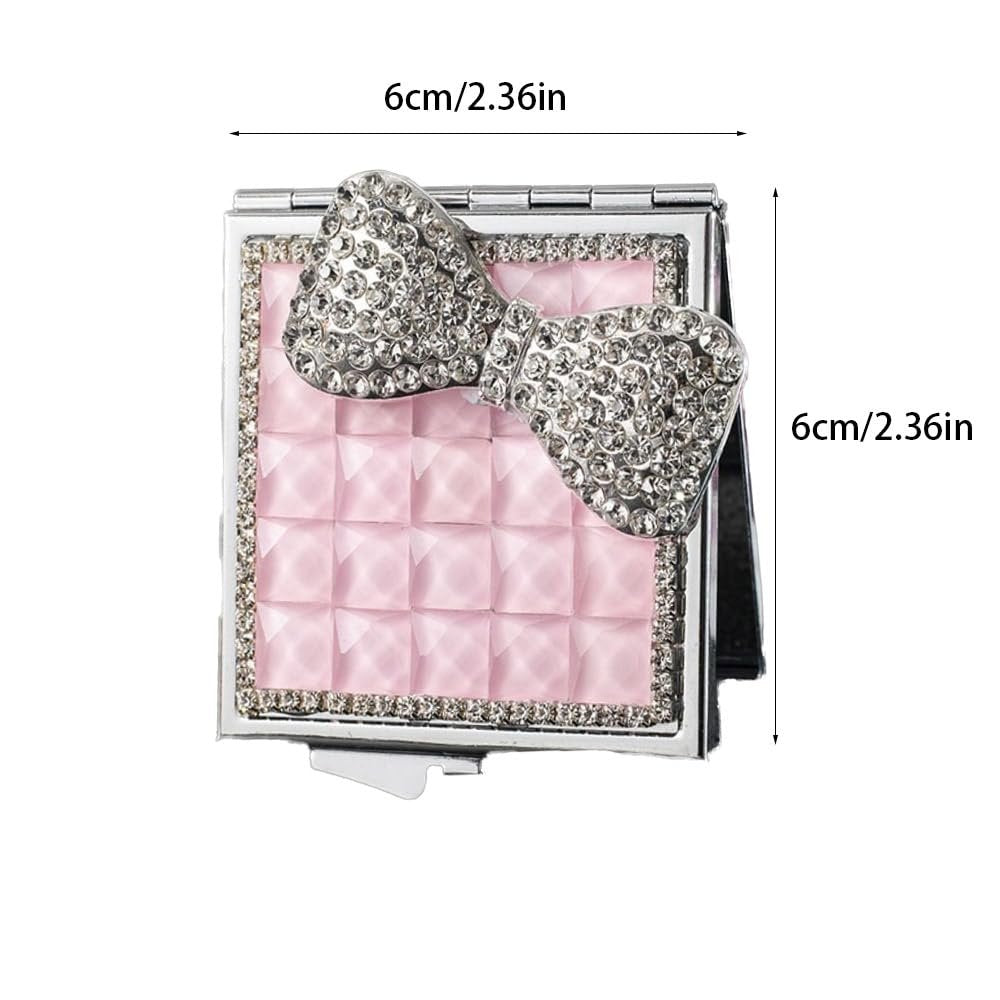 Zaoalife Portable Square Mini Pocket Makeup Mirror - Folding Rhinestone Compact Travel Mirror for Men & Women (Pink) - görsel 3