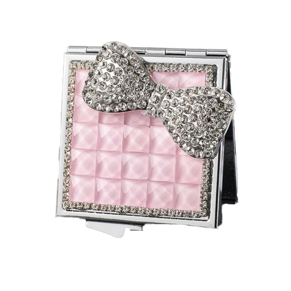 Zaoalife Portable Square Mini Pocket Makeup Mirror - Folding Rhinestone Compact Travel Mirror for Men & Women (Pink) - görsel 1
