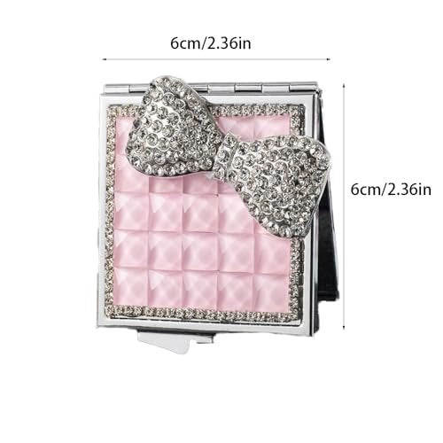 Zaoalife Portable Square Mini Pocket Makeup Mirror - Folding Rhinestone Compact Travel Mirror for Men & Women (Pink) - görsel 4