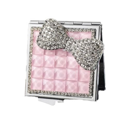 Zaoalife Portable Square Mini Pocket Makeup Mirror - Folding Rhinestone Compact Travel Mirror for Men & Women (Pink)