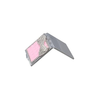Zaoalife Portable Square Mini Pocket Makeup Mirror - Folding Rhinestone Compact Travel Mirror for Men & Women (Pink)