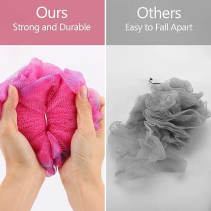 BTYMS Large Loofahs Shower Sponge 75g/Pc - Exfoliating Body Scrubber, Mesh Pouf Bath Sponges (Pack of 6)
