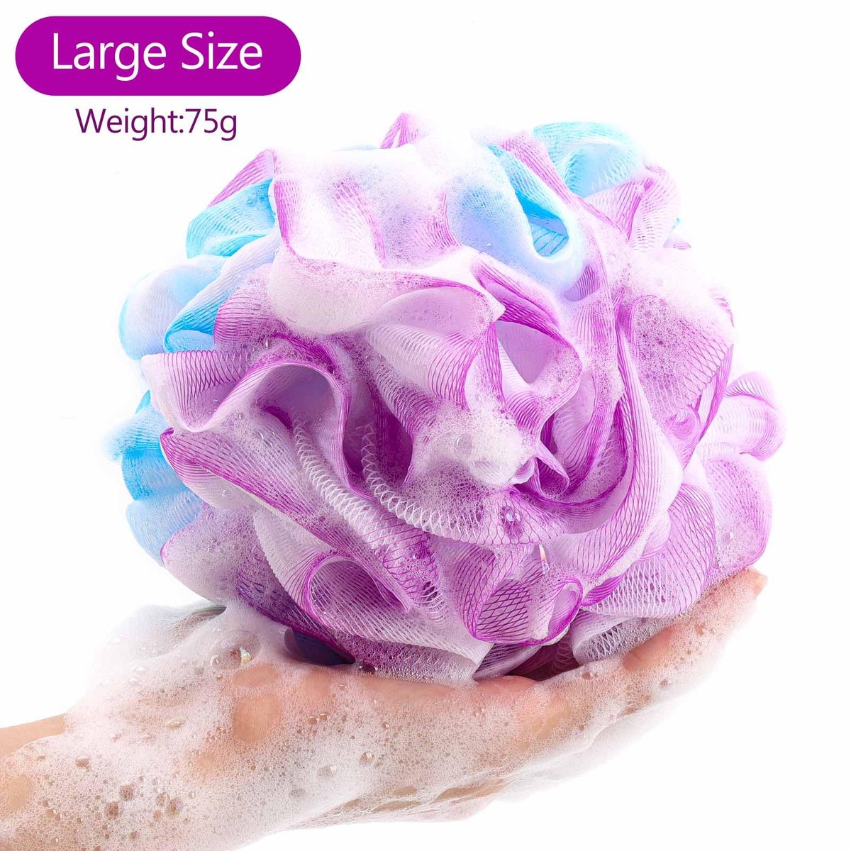 BTYMS Large Loofahs Shower Sponge 75g/Pc - Exfoliating Body Scrubber, Mesh Pouf Bath Sponges (Pack of 6) - görsel 4
