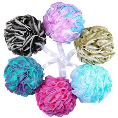BTYMS Large Loofahs Shower Sponge 75g/Pc - Exfoliating Body Scrubber, Mesh Pouf Bath Sponges (Pack of 6)