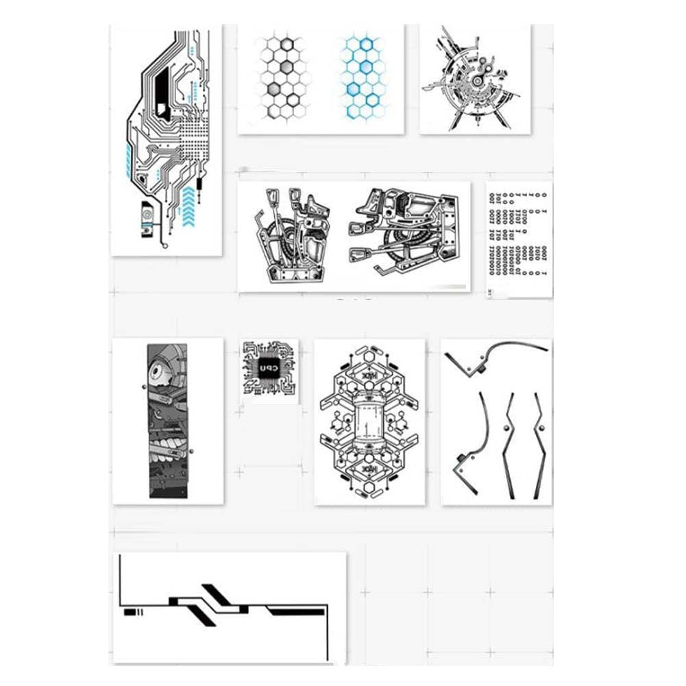 10 Sheets Cyberpunk Machinery Temporary Tattoo Stickers - Black Halloween Fake Tattoos for Arm - görsel 1