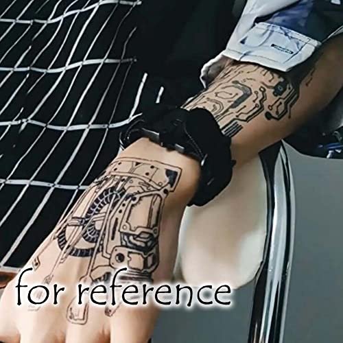 10 Sheets Cyberpunk Machinery Temporary Tattoo Stickers - Black Halloween Fake Tattoos for Arm - görsel 6