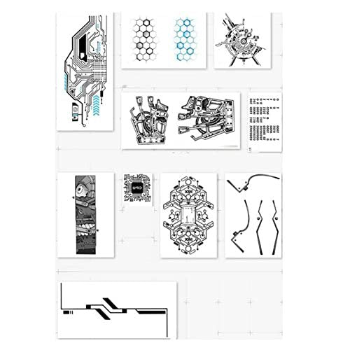 10 Sheets Cyberpunk Machinery Temporary Tattoo Stickers - Black Halloween Fake Tattoos for Arm - görsel 2