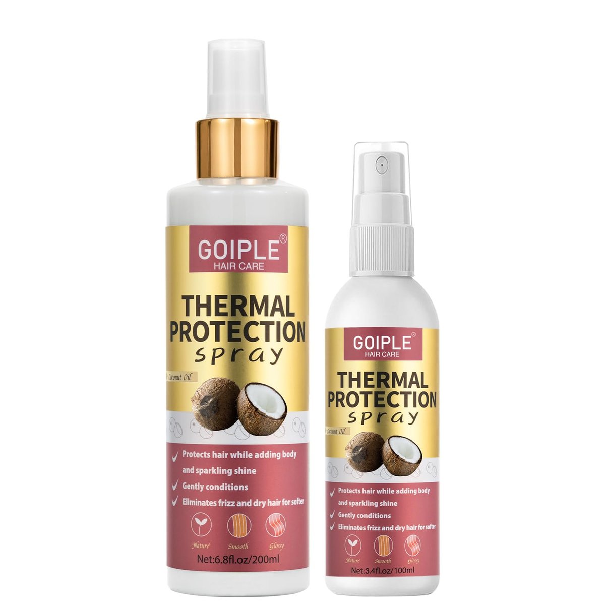 2-Pack Coconut Heat Protection Spray – Thermal Protector for Hair, Travel Size, Paraben & Dye Free - görsel 1