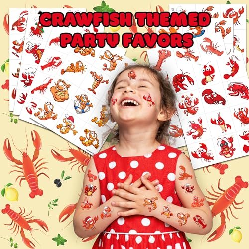96PCS Crawfish Boil Party Favors Pre-Cut Temporary Tattoos - Themed Birthday Party Supplies Decorations Summer Seafood Lobster Crayfish Shrimp Stickers Gifts for Boys Girls Kids School Prizes Carnival - görsel 4