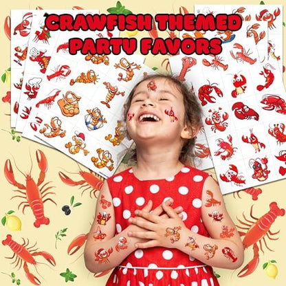 96PCS Crawfish Boil Party Favors Pre-Cut Temporary Tattoos - Themed Birthday Party Supplies Decorations Summer Seafood Lobster Crayfish Shrimp Stickers Gifts for Boys Girls Kids School Prizes Carnival