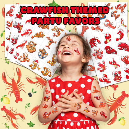 96PCS Crawfish Boil Party Favors Pre-Cut Temporary Tattoos - Themed Birthday Party Supplies Decorations Summer Seafood Lobster Crayfish Shrimp Stickers Gifts for Boys Girls Kids School Prizes Carnival