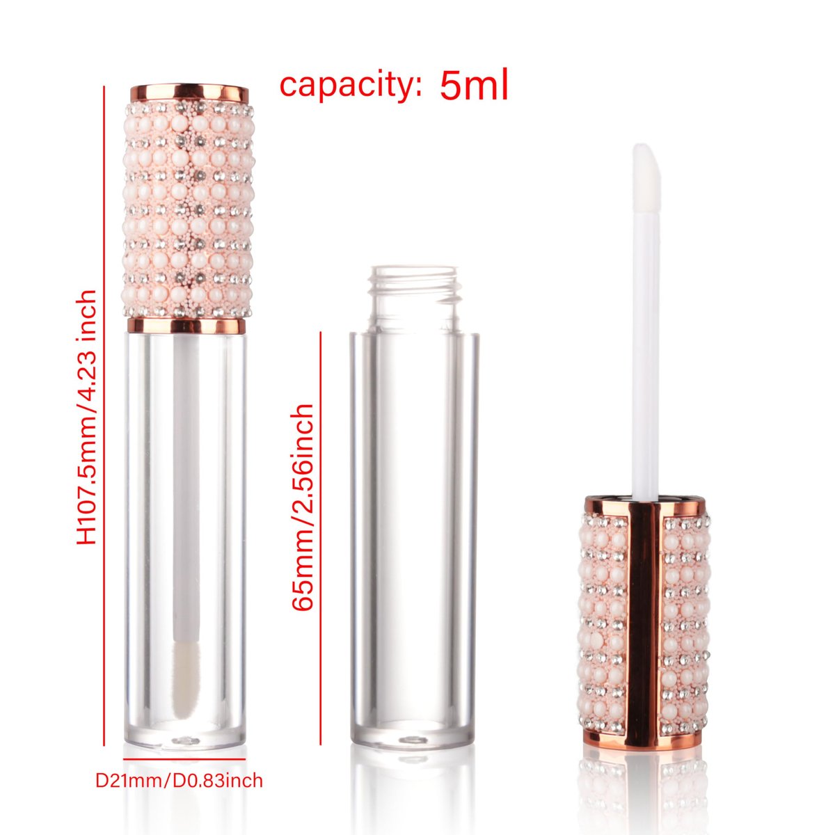 COSIDEA 15-Pack Round Empty 5ml Rose Gold Lip Gloss Tubes with Wand Pearl – Acrylic Lip Gloss Containers for DIY Lip Oil Packing - görsel 3