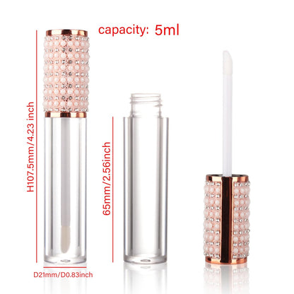 COSIDEA 15-Pack Round Empty 5ml Rose Gold Lip Gloss Tubes with Wand Pearl – Acrylic Lip Gloss Containers for DIY Lip Oil Packing