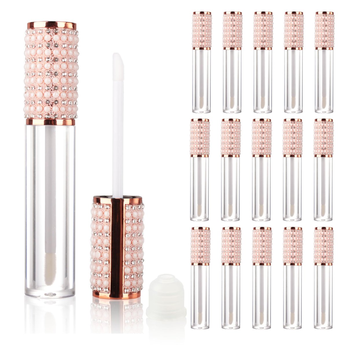 COSIDEA 15-Pack Round Empty 5ml Rose Gold Lip Gloss Tubes with Wand Pearl – Acrylic Lip Gloss Containers for DIY Lip Oil Packing - görsel 1