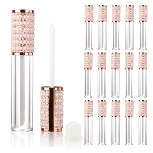 COSIDEA 15-Pack Round Empty 5ml Rose Gold Lip Gloss Tubes with Wand Pearl – Acrylic Lip Gloss Containers for DIY Lip Oil Packing - görsel 2