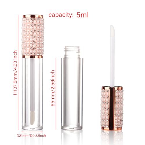 COSIDEA 15-Pack Round Empty 5ml Rose Gold Lip Gloss Tubes with Wand Pearl – Acrylic Lip Gloss Containers for DIY Lip Oil Packing - görsel 4
