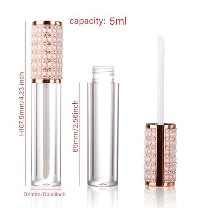 COSIDEA 15-Pack Round Empty 5ml Rose Gold Lip Gloss Tubes with Wand Pearl – Acrylic Lip Gloss Containers for DIY Lip Oil Packing