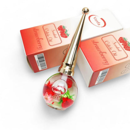 Vanfa Cuticle Oil Infused with Real Flower - Strawberry Scent, 0.42 Oz - Nourishing Cuticle Treatment for Healthy Nails