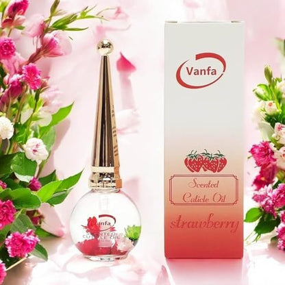 Vanfa Cuticle Oil Infused with Real Flower - Strawberry Scent, 0.42 Oz - Nourishing Cuticle Treatment for Healthy Nails