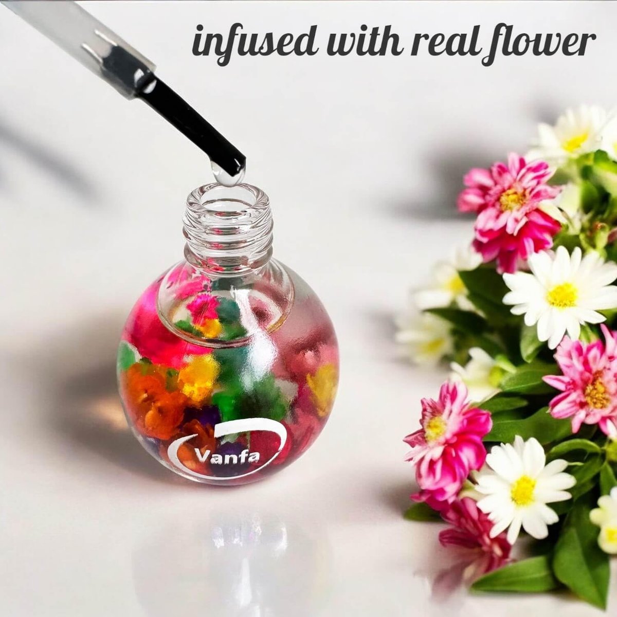 Vanfa Cuticle Oil Infused with Real Flower - Strawberry Scent, 0.42 Oz - Nourishing Cuticle Treatment for Healthy Nails - görsel 7
