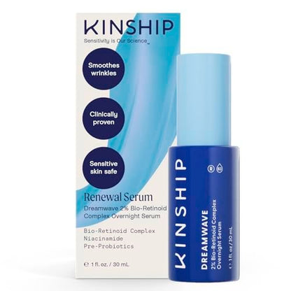 Kinship Dream Wave 2% Bio-Retinoid Overnight Ultra Hydrating Serum - Retinol Alternative for Sensitive Skin, Anti-Aging Niacinamide + Tranexamic Acid, Smooth Wrinkles, Redness Reducing Face Serum, 1 Oz
