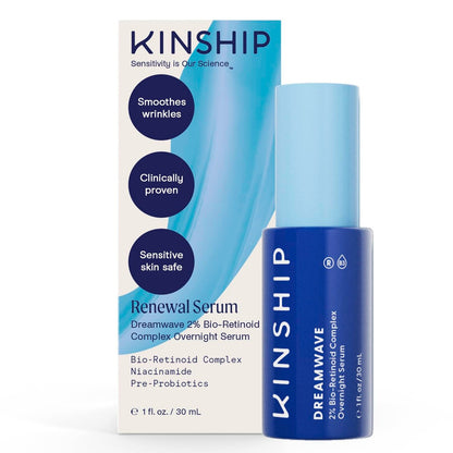 Kinship Dream Wave 2% Bio-Retinoid Overnight Ultra Hydrating Serum - Retinol Alternative for Sensitive Skin, Anti-Aging Niacinamide + Tranexamic Acid, Smooth Wrinkles, Redness Reducing Face Serum, 1 Oz