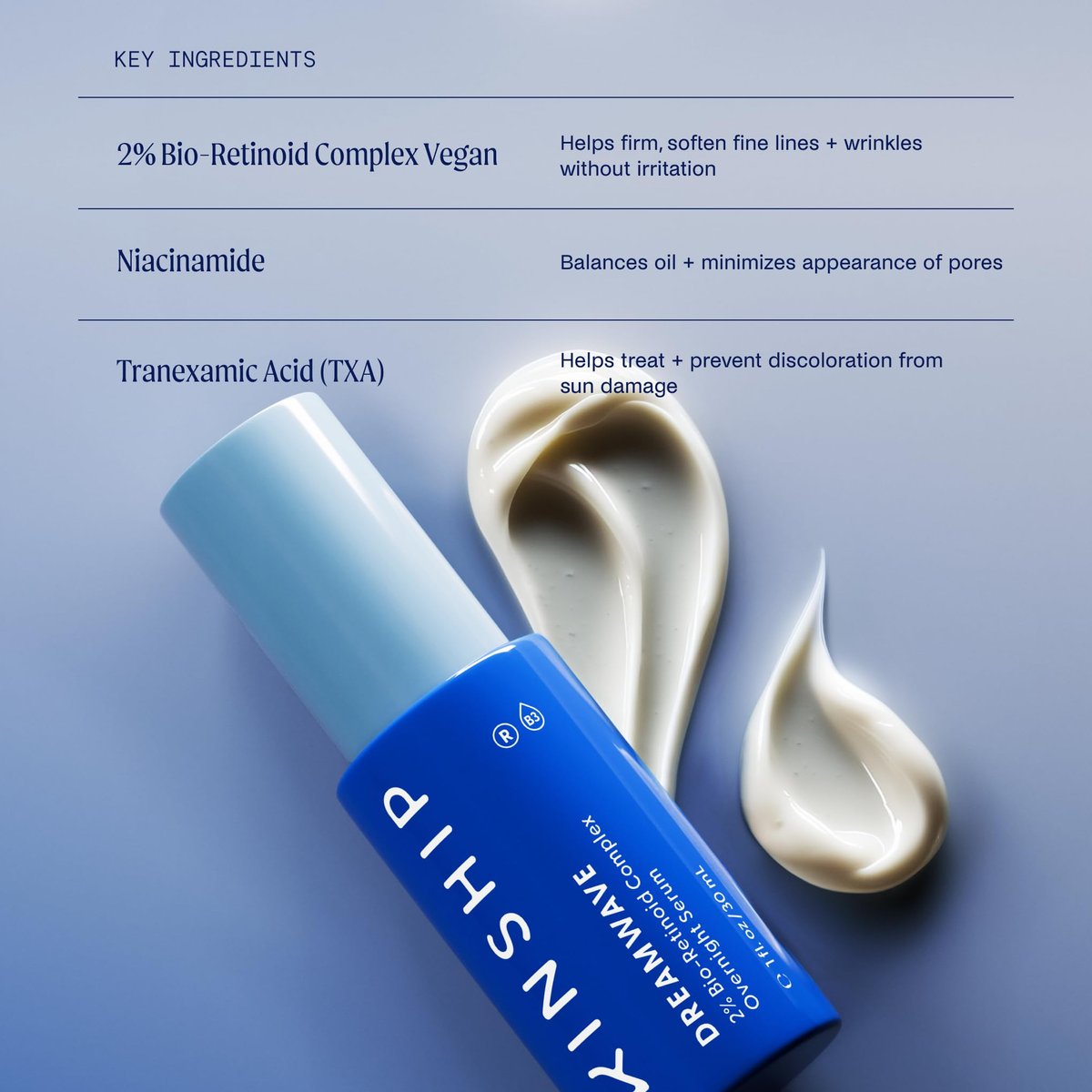 Kinship Dream Wave 2% Bio-Retinoid Overnight Ultra Hydrating Serum - Retinol Alternative for Sensitive Skin, Anti-Aging Niacinamide + Tranexamic Acid, Smooth Wrinkles, Redness Reducing Face Serum, 1 Oz - görsel 3