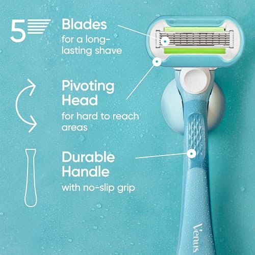 Gillette Venus Extra Smooth Razor for Women - 1 Handle + 4 Refills, 5-Blade, Ergonomic No-Slip Gel Handle & Shower Holder - görsel 4