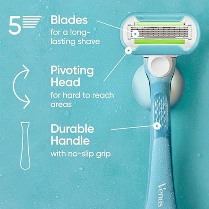 Gillette Venus Extra Smooth Razor for Women - 1 Handle + 4 Refills, 5-Blade, Ergonomic No-Slip Gel Handle & Shower Holder