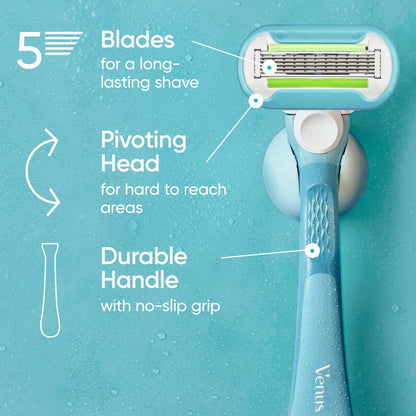 Gillette Venus Extra Smooth Razor for Women - 1 Handle + 4 Refills, 5-Blade, Ergonomic No-Slip Gel Handle & Shower Holder