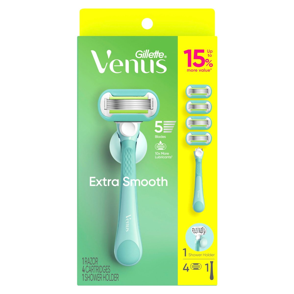 Gillette Venus Extra Smooth Razor for Women - 1 Handle + 4 Refills, 5-Blade, Ergonomic No-Slip Gel Handle & Shower Holder - görsel 17