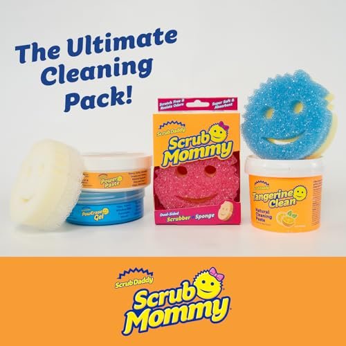 Scrub Daddy Sponges + Household Cleaning Supplies Bundle - PowerPaste, Tangerine Clean, PowErase Gel & Scrub Mommy (3 Pastes & 3 Sponges) Avelisse