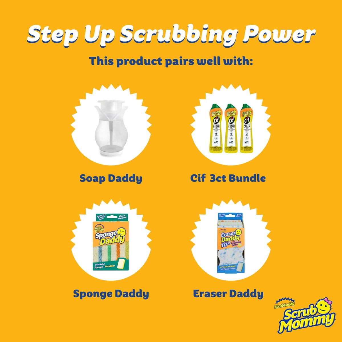 Scrub Daddy Sponges + Household Cleaning Supplies Bundle - PowerPaste, Tangerine Clean, PowErase Gel & Scrub Mommy (3 Pastes & 3 Sponges) Avelisse