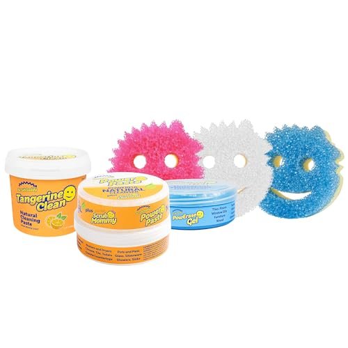 Scrub Daddy Sponges + Household Cleaning Supplies Bundle - PowerPaste, Tangerine Clean, PowErase Gel & Scrub Mommy (3 Pastes & 3 Sponges) Avelisse