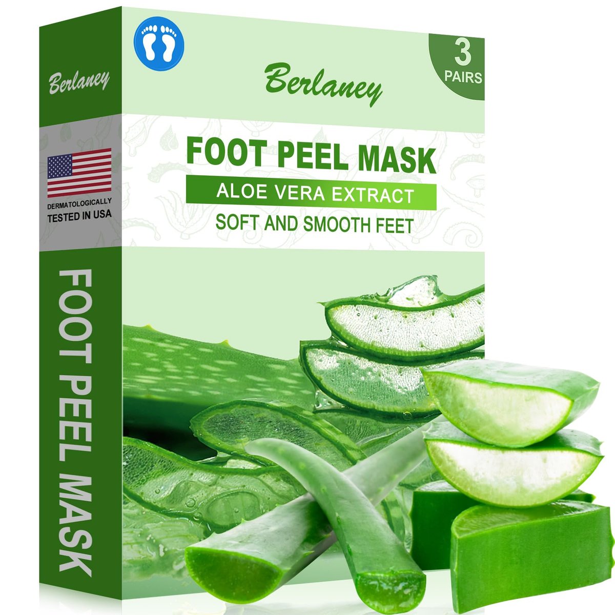 Berlaney Aloe Vera Foot Peeling Mask - Baby Feet Exfoliating Peel for Dead Skin Removal & Moisturizing Care, Dry Cracked Heels Relief, Softening Rough Feet Spa Socks, 3 Pairs Pack (Unisex) Avelisse