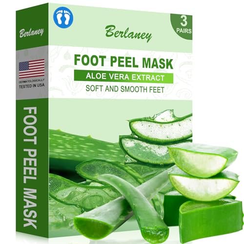 Berlaney Aloe Vera Foot Peeling Mask - Baby Feet Exfoliating Peel for Dead Skin Removal & Moisturizing Care, Dry Cracked Heels Relief, Softening Rough Feet Spa Socks, 3 Pairs Pack (Unisex) Avelisse