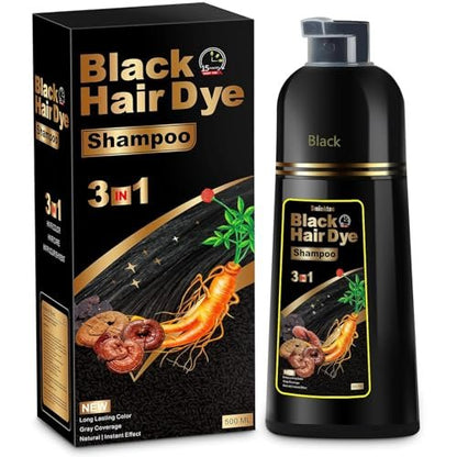 Sminktec Herbal Hair Dye Shampoo 3 in 1 for Gray Hair - Natural Black Color, 16.9 Fl Oz