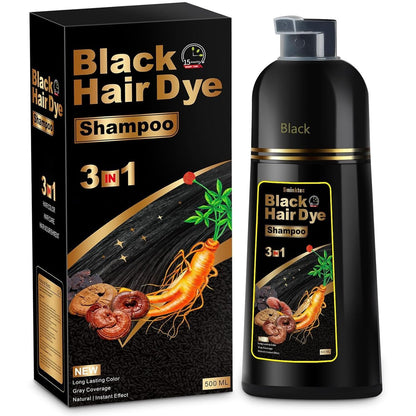 Sminktec Herbal Hair Dye Shampoo 3 in 1 for Gray Hair - Natural Black Color, 16.9 Fl Oz