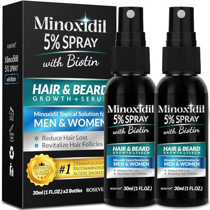 5% Minoxidil for Men and Women Hair Growth Spray - Effective Hair Regrowth Treatment for Thinning Hair and Beard (Pack of 2)