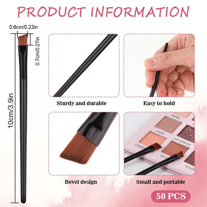 50 Pack Disposable Angled Eyebrow Brushes - Flat Tapered Eyebrow Tint Brush & Concealer Applicator for Precise Makeup Application