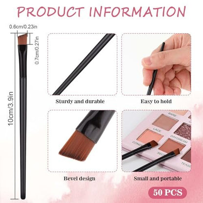 50 Pack Disposable Angled Eyebrow Brushes - Flat Tapered Eyebrow Tint Brush & Concealer Applicator for Precise Makeup Application