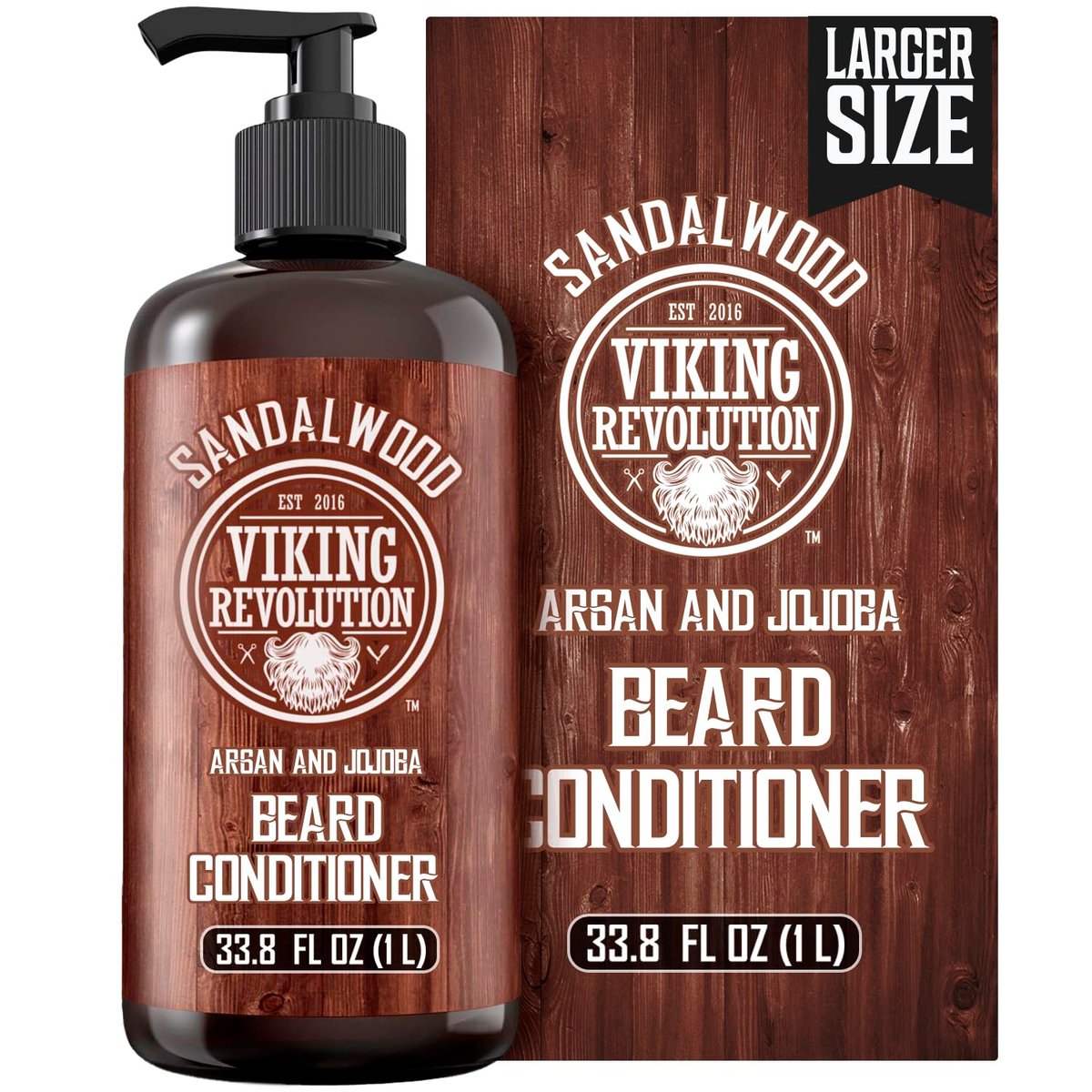 Viking Revolution Sandalwood Beard Conditioner for Men with Argan Oil and Jojoba Oil - Beard Softener and Strengthener Natural Beard Conditioner - Beard Care Moisturizer with Aloe Vera (33.8 Fl oz) Avelisse