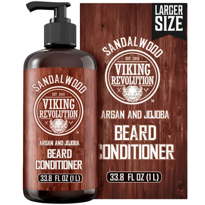 Viking Revolution Sandalwood Beard Conditioner for Men with Argan Oil and Jojoba Oil - Beard Softener and Strengthener Natural Beard Conditioner - Beard Care Moisturizer with Aloe Vera (33.8 Fl oz) Avelisse