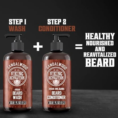 Viking Revolution Sandalwood Beard Conditioner for Men with Argan Oil and Jojoba Oil - Beard Softener and Strengthener Natural Beard Conditioner - Beard Care Moisturizer with Aloe Vera (33.8 Fl oz) Avelisse