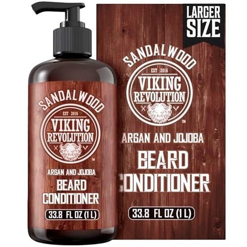 Viking Revolution Sandalwood Beard Conditioner for Men with Argan Oil and Jojoba Oil - Beard Softener and Strengthener Natural Beard Conditioner - Beard Care Moisturizer with Aloe Vera (33.8 Fl oz) Avelisse