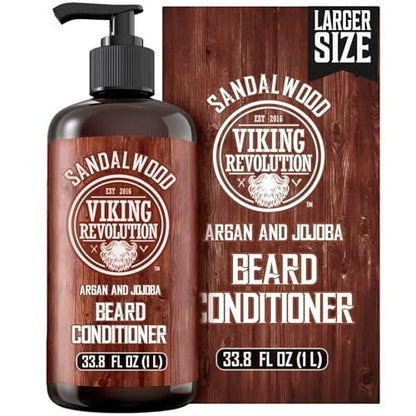 Viking Revolution Sandalwood Beard Conditioner for Men with Argan Oil and Jojoba Oil - Beard Softener and Strengthener Natural Beard Conditioner - Beard Care Moisturizer with Aloe Vera (33.8 Fl oz) Avelisse